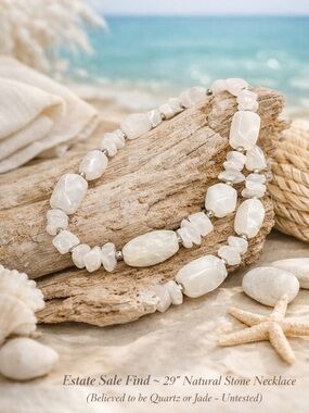 58” Long Natural White Stone Wrap Necklace Quartz Jade Style